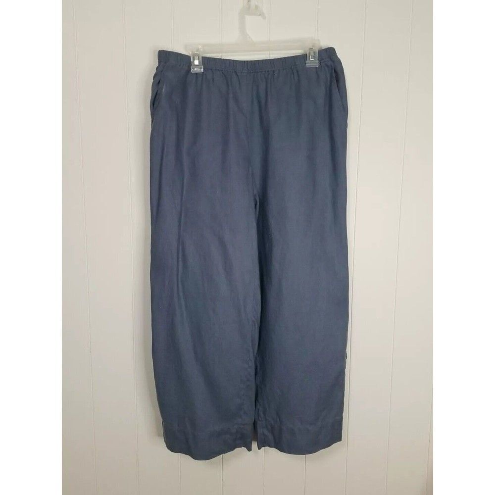 John Mark Linen Pants Wide Leg Size Medium Blue Pull On Stretch Minimalist